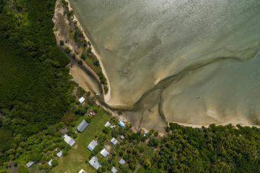 Aerial view of the tide coming in at Raviravi village.